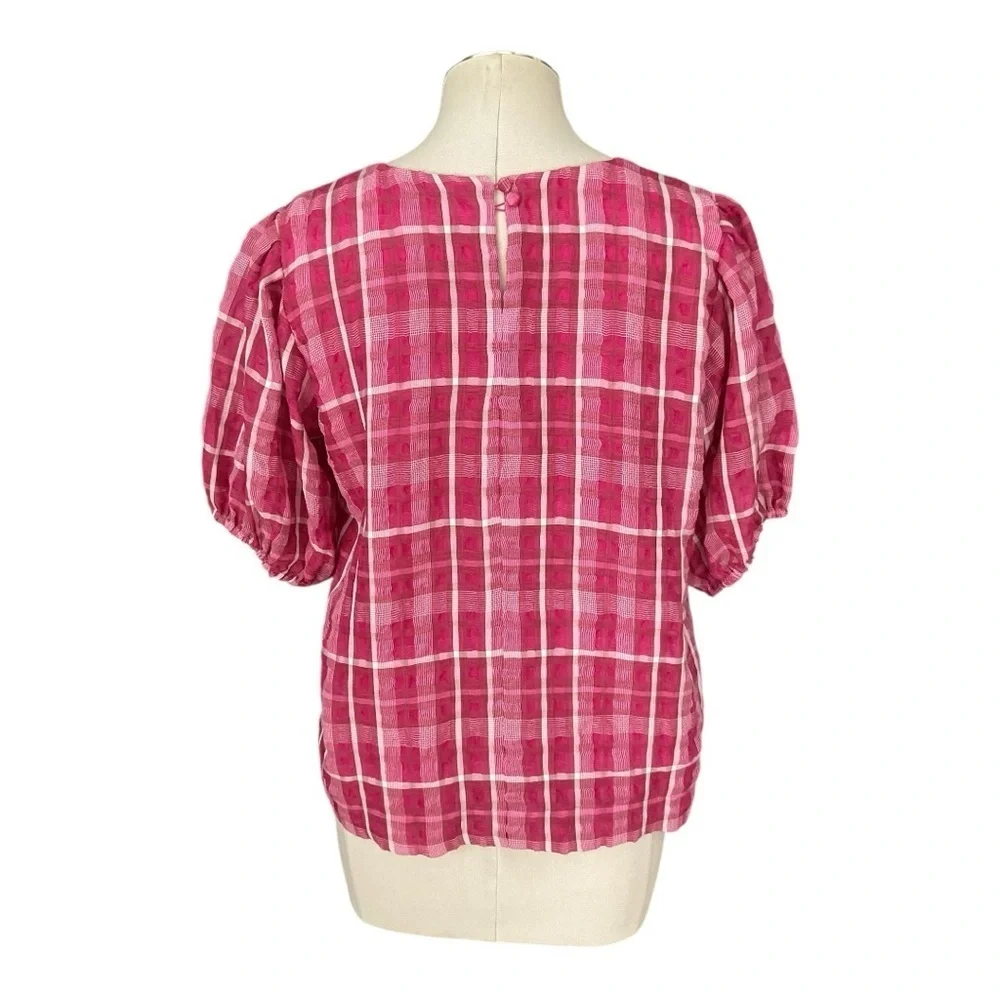 Madewell Pink Plaid Puff Sleeve Blouse Top Women’s Size Small